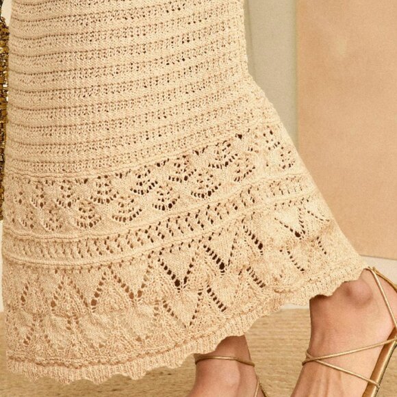 LOVE & ROSES IVORY WHITE METALLIC CROCHET KNIT MAXI SKIRT - BNWT - US18 - Picture 4 of 8